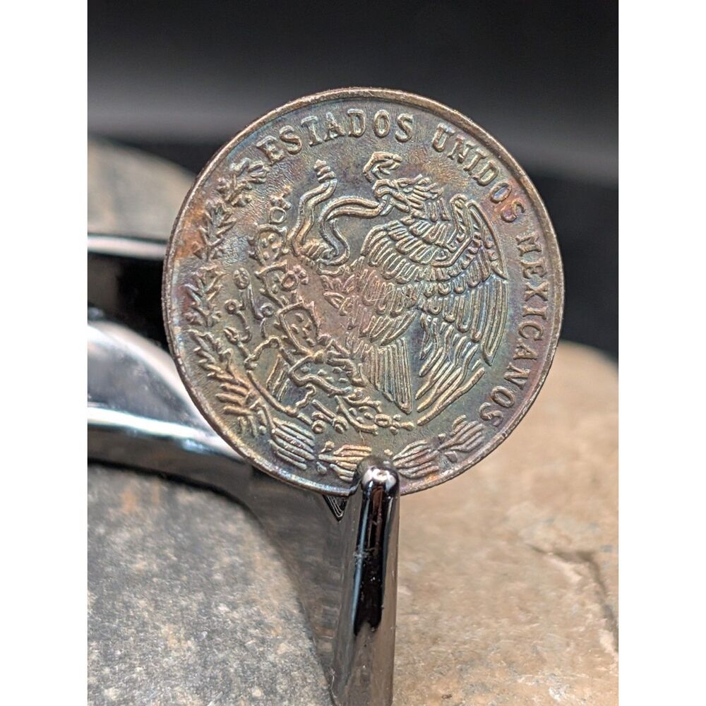 1975 Mexico 20 Centavos Toned Coin Rainbow Colorful Patina Vintage Mexican Coin